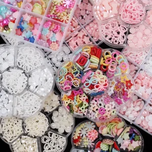 Resin Bow Nail Art Charms 3D Heart Pearl Mixed Cartoon Style Nail Accessories for DIY