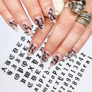 Retro Alphabet Letter Design 3D Nail Art Sticker 26 English Alphabet Number Decal Rhinestones Decoration Manicure Tools