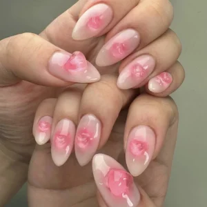 Reusable 3D Heart Smudge Peach Minimalist Acrylic False Artificial Tips Art Press on Nails