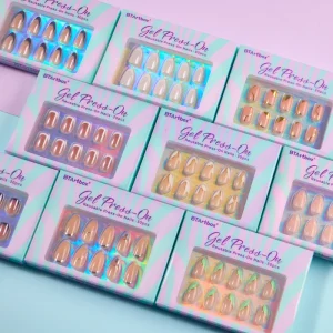 Reusable 3D Short Fake False Nails Set With Glue French Tip Soft Gel Custom Hand Made Press on Nails Tip En Gel