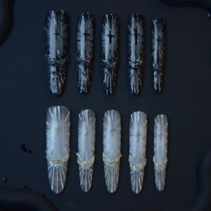 Reusable Coffin Shape Full Cover Artificial Nails Stylish French Nail Art ABS Material Finger Glue Almond Stiletto