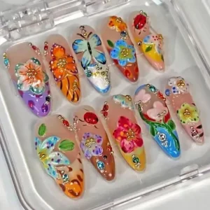 Reusable Handmade Press on Nails 10pcs Full Cover Acrylic Artificial Fingernails