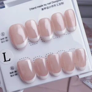 Reusable Short Almond Fake Nails 10Pcs Handmade Acrylic Press on Nails Minimalist Design