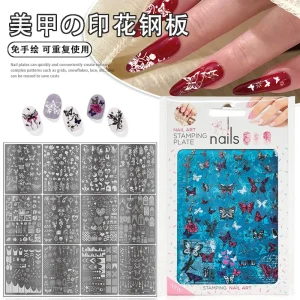 Reusable Stainless Steel Nail Template Flower Butterfly Star Moon Heart Custom Nail Art Stamping Plate Stamping Tool