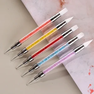 Rhinestone Handle Double Use Manicure Nail DIY Tools Dual End Silicone Nail Rhinestone Picker Nail Dotting Pen