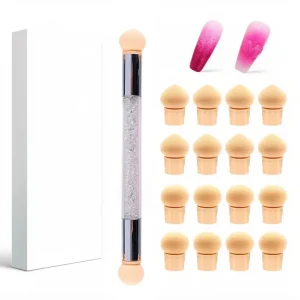 Rhinestone Handle Round Nail Sponge Pen Single One Double Ended and Sponge 4pcs Replaceable Sponge Head Nail Art Tool Home Salon