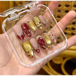 Romantic 3D Flowers Cat’s Eye Handmade Artificial Fingernails Luxury French Tips Press Nails Acrylic Full Cover Almond