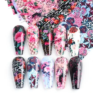 Rose Flower Design Nail Foils Set Valentines Floral Starry Nail Stickers Paper Slider Adhesive Decoration Manicure Polish