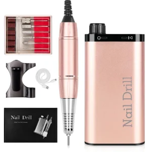 Rose Gold Aluminum Professional Rechargeable Nail Drill Portable Custom Logo Electronic Nail File Drill Machine 35000 Rpm
