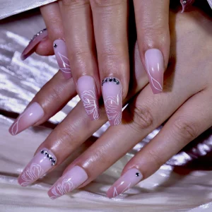 Rose Pink Color French Press on Nails Fast Shipping Finger Nail Tips Acrylic Handmade Customization Press on Nails