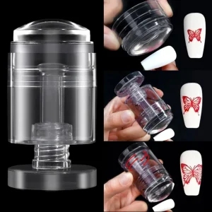 Rotatable Stamper Kit French Tip Nail Art Stamper with Adjustable Pattern Size DIY Clear Silicone Stamping Manicure Salon Tool