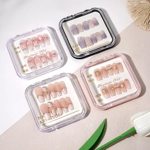 Round Corner Transparent Acrylic Nail Tips Storage Box Flip Nail Packing Case Press on Nails Storage Box