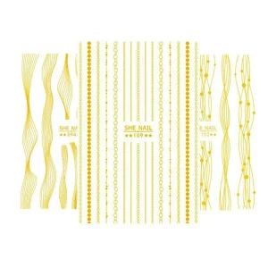 SHE 081-112 Gold Series Nail Art Sticker Metal Stripe Line Tape Self-Adhesive Transfer Foils Decals 3D DIY Manicure Tips Decor