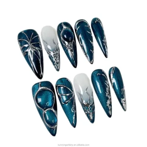 Salon High Quality Soft ABS French Model Square Almond Butterfly Stiletto Design Handmade Press on Nails 10 Pcs Finger Nails