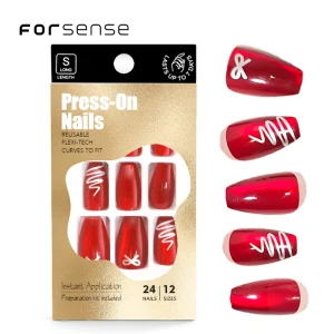Salon High Quality Soft Gel Press on Nails Red cat Eye Short Ballerina False Nails Christmas Designs Silver Painting Fake Nails