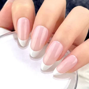 Salon Quality 30pcs Classic Clear French Almond False Nails Artificial Finger Design French Nails Press On Nails
