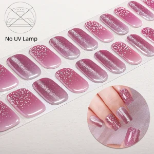Salon Quality Waterproof Dont Need UV Lamp Free Dry Glitter Gloss 22 Strips Gel Nail Art Wraps Cat Eye Design Gel Nail Stickers