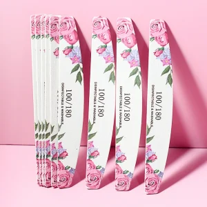 Sandpaper Pink Flower Nail File New 100 180 Pink Rose Nail Buffer Double Side Manicure Buffing Boat Files
