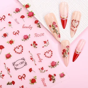 Self Adhesive Slider Valentine’s Day Nail Decals Rose Love Heart Flower Star Manicure Decorations