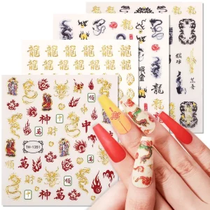 Self adhesive New Year Flower Nail Stickers Christmas Nail Art Stickers for Nail Glitter Decoration
