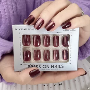 Seller High Quality 3D Press on Nails Cat Eyes With Charm and Glitter Diamond Medium Almond Luxury Press on Nails