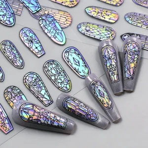 Semi Cured Gel Nail Sticker 5d Emboss PVC Flower Window Shell Light Rococo Style Self Adhesive Non Toxic Nail Decoration