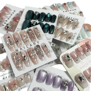 Set 10 Handmade False Nails Random Design Square Almond Stiletto Press Gel for Fingers Artificial Fingernails Various