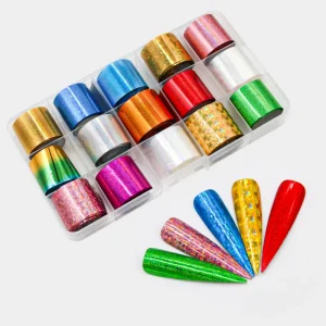 Set of 15pcs Candy Color Starry Sky Nail Transfer Foil Boxed Colorful Laser Nail Stickers