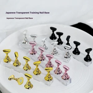 Set of 5 Transparent Acrylic Nail Art Tray Display Crystal Base Stand with Magnetic Tip Holder Plastic Beauty Practice Tool