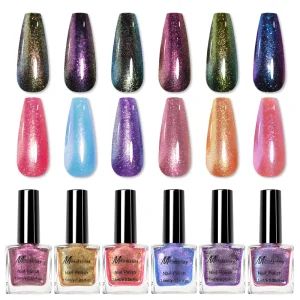 Shimmer Glitter Nail Polish Set 6 Colors Quick Drying Sparkly Nail Varnish Long Lasting Nail Art Polish for Salon & Home Use