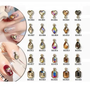 Shiny 3D Nail Art Heart Drop Glass Crystal Rhinestones Stickers Mix Size Charm 50 Colors Gold Nail Charm Decoration