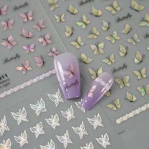 Shiny Butterfly Shell Light 3D Embossed Relief Self Adhesive Nail Art Decoration Sticker 3D Manicure Decal Accessories