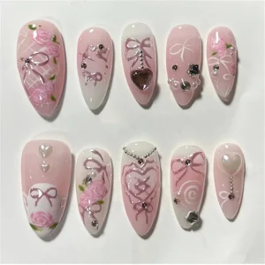 Short Almond Star Sweet Acrylic False Artificial Tips Art Press on Nails