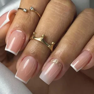 Short Lasting Full Cover Glitter Luxury French Pink Press on Nails Tips Abs Square False Nails Faux Ongles