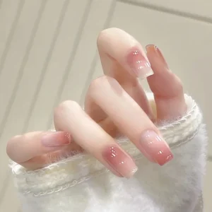 Short Minimalist Gradient Press On Nails Manicure Patches Finished Pink Wearable Nails Simple