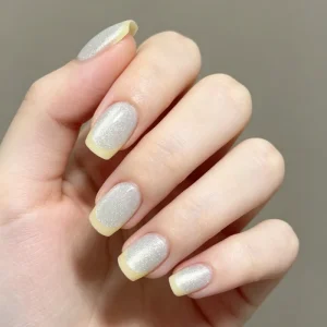 Short Square 12pcs False Nails Glitter Nude French Tip Handmade Acrylic Press on Nails High Quality With Display Card