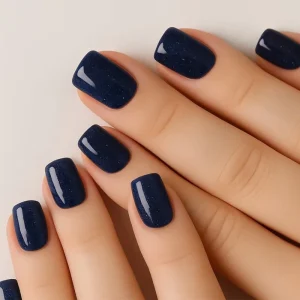 Short Square European and American Simple Solid Color Series Dark Blue Fine Glitter Fashion Art Wearable Nail Tips