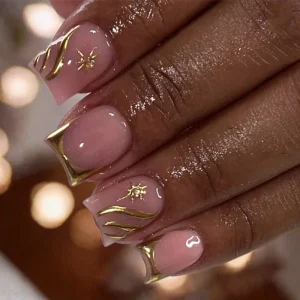 Short Square Nails French 3D False Nails ABS Pink Simple Reusable Eco Friendly Press On Nails