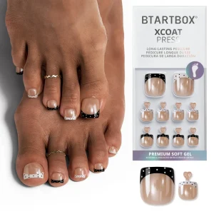 Short Square Soft Gel False Fake Artificial Toenails 30pcs Polka Dot Design French Tip Stick Toe Nails Set Press on