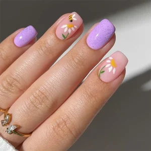 Short Square Sunflower Detachable Summer Acrylic False Artificial Tips Art Press on Nails
