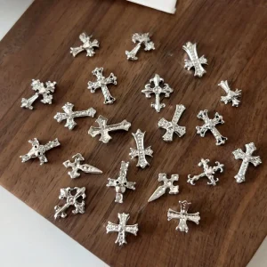 Silver Cross Mix Style Metal Luxury 3D Charms Nail Art Charms Heart Alloy Y2K Corss Nail Decorations