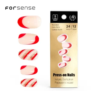 Silver Glitter Red Press on Nails Packaging Box Custom logo False Nails Unique Beauty Fake Nails China Les Faux Ongles