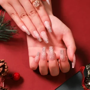 Silver Glitter White Snowflake Acrylic High Quality False Artificial Tips Art Press on Nails