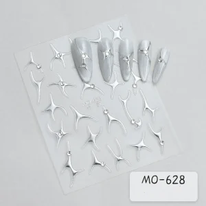 Silver Metal Liner 5D Nail Art Sticker Self Adhesive Korea Style Reliefs Decals Fashion Manicure Art Decorations with Rhinestone