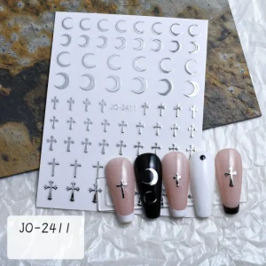 Silver Nail Sticker Heart Star Butterfly Nail Art Sticker Self Adhesive Decals Decoration