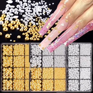 Silver and Gold Mixed AB Color Pearl Beads for DIY Crafting