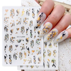 Simple Gilded Rose Self Adhesive 3D Sticker for Nails Decals Nail Decorations