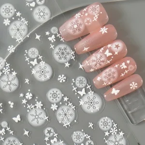 Snowflake Nail Art Sticker Decals 5D Embossed Christmas French White Winter Design Nail Decoration Stickers