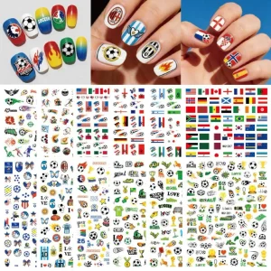 Soccer Nail Stickers Football National Flag Decals Self Adhesive Waterproof Nail Art Decoration Manicure Supplies