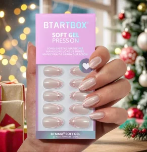 Soft Gel Christmas French Tip Press on Nails High Quality Reusable 32pcs Short Almond False Fake Nails Press on